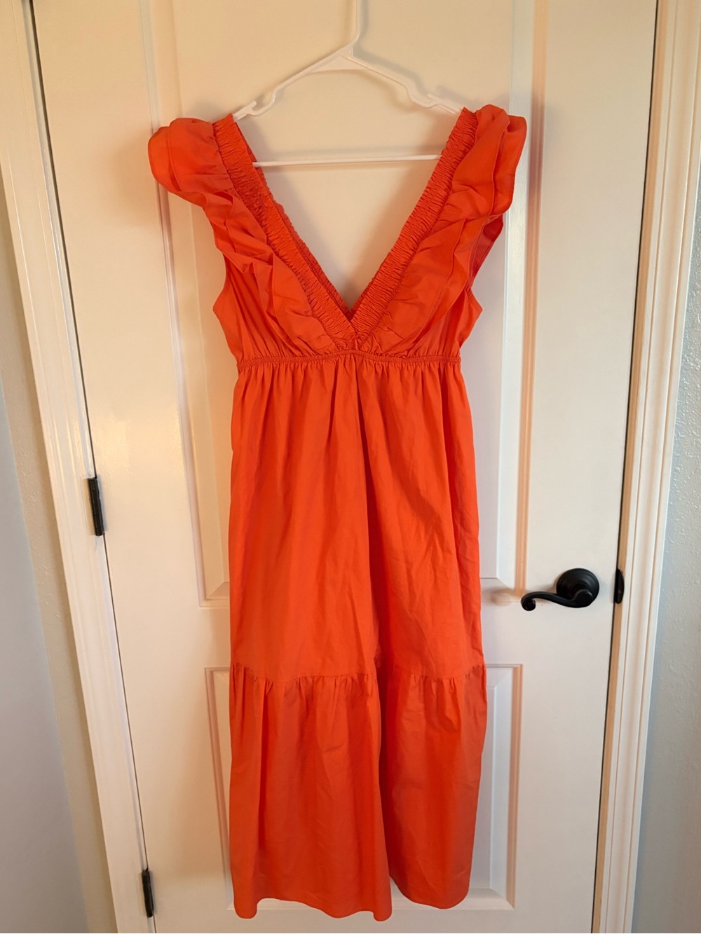Aiblee Orange Ruffled V-Neck Maxi Dress